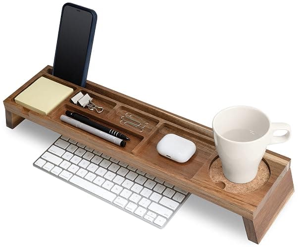NAUMOO Natural Wood Desk Organizer - Multi-Compartment Wooden Organizers for Home, Office, Cubicle Accessories - Table Caddy for Desktop and Workspace - Pencil Storage Tray - Image 1