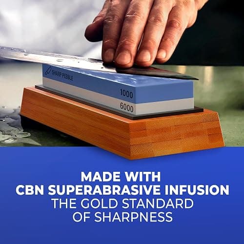 Sharp Pebble Premium Whetstone Knife Sharpening Stone 2 Side Grit 1000/6000 Waterstone- Whetstone Knife Sharpener- NonSlip Bamboo Base & Angle Guide thumbnail 4