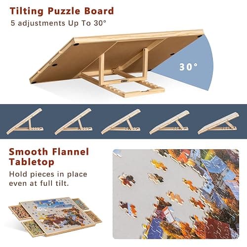 Becko US 1000-Pc Tilting Puzzle Board with 4 Drawers & Cover, Adjustable Jigsaw Puzzle Table with Built-in Easel/Stand, Portable Boards with Puzzles Storage for Adults, with Flannel Tabletop thumbnail 4