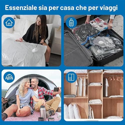 Sacchetti sottovuoto per abiti con pompa elettrica inclusa, confezione da 16 pezzi (4 Jumbo, 4 grandi, 4 medi, 4 piccoli), per coperte, materassi, cuscini, biancheria da letto, viaggi e traslochi thumbnail 6