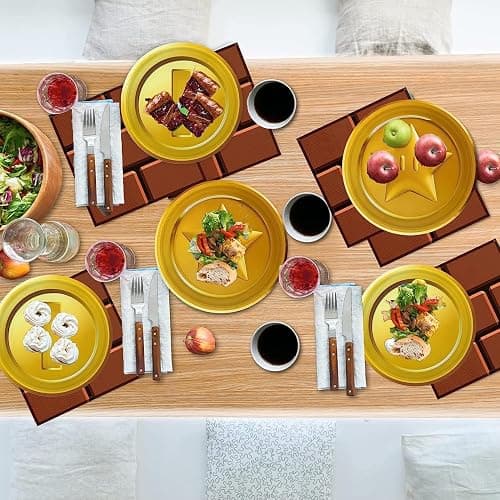 80PCS Mario Bros Birthday Supplies Kit for 20 Guests - Gold Mario Bros Theme Party Tableware Pack Includes Plates, Napkins, Plastic Forks thumbnail 2
