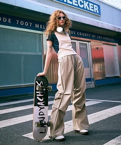Bakyarder Women's Casual Parachute Pants Baggy Hiking Pants Drawstring Elastic Waist Track Y2K Trousers thumbnail 2