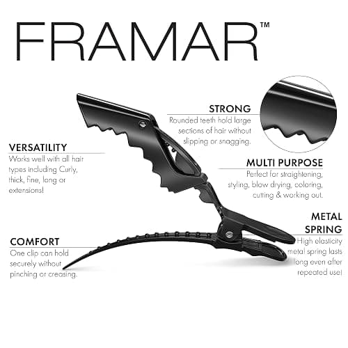 FRAMAR Black Alligator Clips For Hair Styling 10 Pack – Professional Alligator Hair Clips For Women, Hair Clip For Women, Black Hair Clips For Styling – Firm Hold Without Slipping thumbnail 2