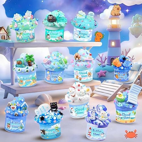 12-Pack Blue Slime Kit for Kids, Clear Butter Cloud Squishy Party Favor Set | Goodie bag stuffers, Easter basket fillers, birthday party favors and sensory slime toys for boys and girls ages 4-10 thumbnail 8