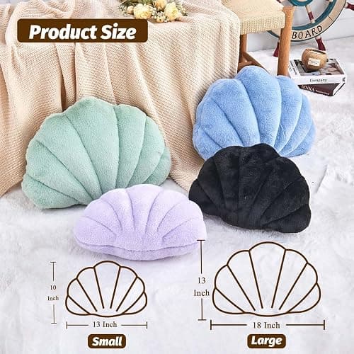 VBGYA Seashell Pillow, Lavender Sea Shell Pillows for Bed, 13" Soft Shell Shaped Decorative Ocean Pillow with Faux Rabbit Fur, Cute Beach Room Decor Seashell Plush Pillows for Couch, Bed thumbnail 3