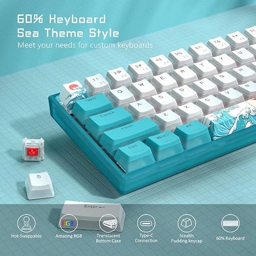 Womier 60% Percent Keyboard,WK61 V2 Mechanical RGB Wired Gaming Keyboard,Hot-Swappable Creamy Key Board with PBT Keycaps,Linear Red Switch for Windows/MAC (Blue) thumbnail 2