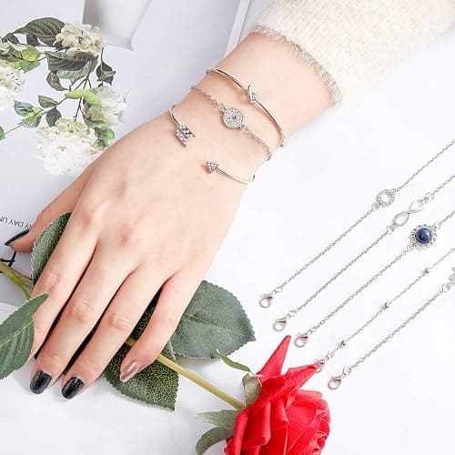 Hicarer 16 Piece Layered Bracelet Set Women Silver Bracelets Vintage Hand Chain Adjustable Charm Pendent Stack Bracelet Christmas Gifts for Women thumbnail 7