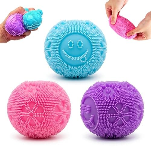 3 Pack Fuzz Ball Squishy Toys, 2.6 Inch Durable Slow Rising Stress Balls | for Anxiety Relief, Sensory Squeeze Fidget Toys for Adults Gifts, Party Favors, Xmas Stocking Stuffers - Image 1