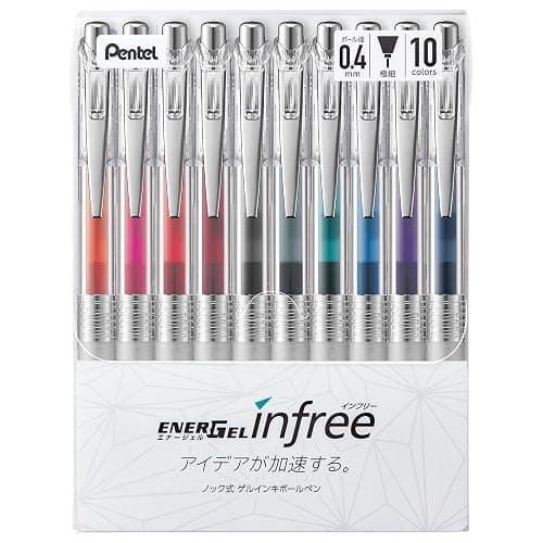 Pentel BLN74TL-10 Gel Ink Ballpoint Pen, ENERGEL IN FREE, 0.4mm, 10 Colors - Image 1