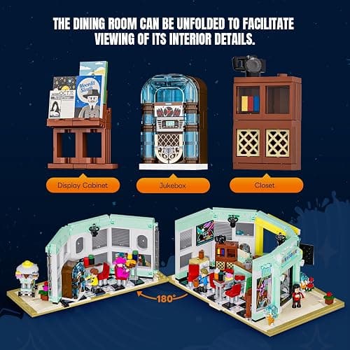 Lumibricks Interstellar-Diner Lighting-Building-Bricks City Set - 2188 Pcs Road UFO Drive-in Restaurant Modular Collection LED Light Space Car Restaurant Set for Adults and Travelling Enthusiasts thumbnail 4