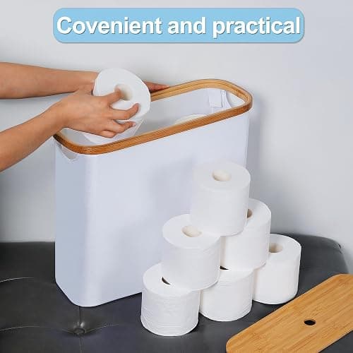 efluky Toilet Paper Storage, Toilet Paper Basket with Lid, Bathroom Organizer, Free Standing Holder Up to 9 Mega Rolls, White thumbnail 6