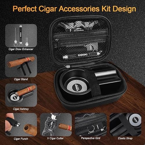 Multifunctional Cigar Accessories, 5-in-1 Kit - V Cigar Cutter, Cigar Draw Enhancer Tool, Cigar Ashtray, Cigar Holder, Cigar Punch, with Accessory Bag for Smoking, Travel, Outdoor, Cigar Gifts for Men thumbnail 3