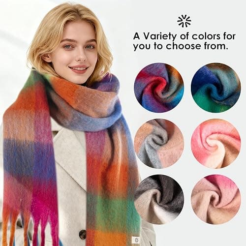 Gopaice Womens Winter Scarf, Cashmere Feel Tassel Plaid Fashion Scarfs Colorful Plaid Long Shawl Large Scarves thumbnail 5