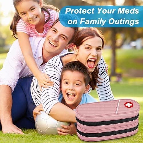 SITHON Double-Layer Epipen Carrying Case, Travel Medication Organizer Bag Emergency Medical Pouch Holds 2 EpiPens, Asthma Inhaler, Anti-Histamine, Auvi-Q, Allergy Medicine Essentials, (Pink) thumbnail 2