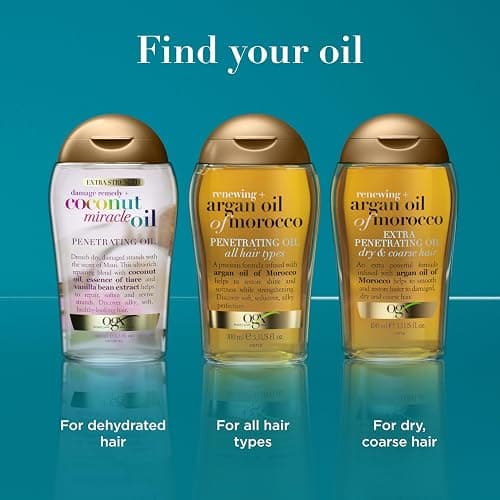 OGX Renewing + Argan Oil of Morocco Hair Oil, Extra Strength Penetrating Serum Treatment for Dry, Damaged, Frizzy, Curly & Coarse Hair, Cold-Pressed Argan Oil, Shine, 3.3 Fl Oz thumbnail 5