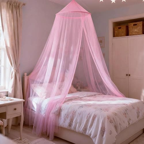 LionLively Pink Bed Canopy for Girls,Kids Princess Round Dome Bed Curtain, Dreamy Mosquito Netting for Girls, Bedroom Accessories, Ceiling Tent thumbnail 7