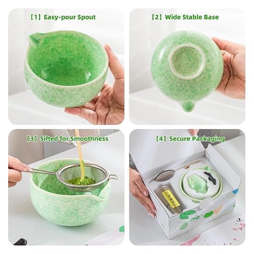 TEANAGOO Matcha Whisk Set,7 Pcs Matcha Set Green,Ceremony Matcha Kit,Matcha Tea Set for Making Latte,Ceramic Bowl(chawan) whith Spout and Whisk,Gift for Matcha Lovers thumbnail 3
