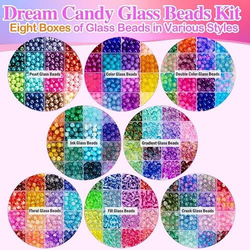 XSEINO 192 Colors 4800pcs 8mm Dream Candy Colorful Series Glass Beads Bracelet Making Kit,8 Box Different Unique Styles Crystal Bead for Making and DIY Crafts thumbnail 3