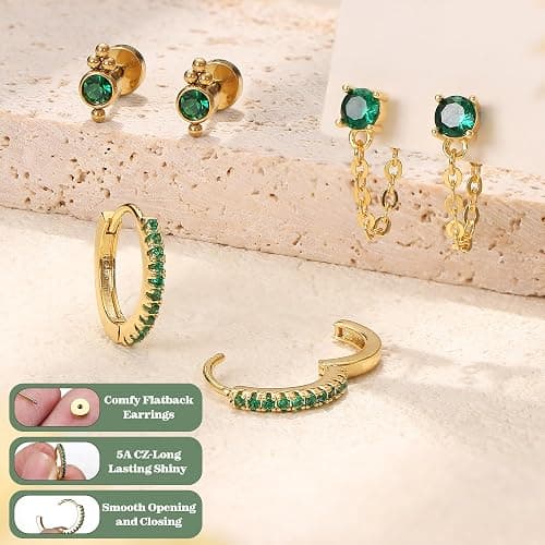 Hypoallergenic Flat Back Earrings for Women-Cartilage Earring Sets for Multiple Piercing 20G Surgical Stainless Steel Earring Stacks Small Hoop Flatback Stud Earrings thumbnail 7