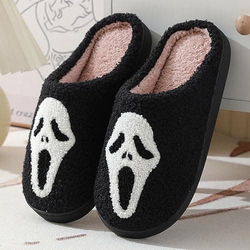 BOOUKILE Happy Face Slippers for Women Men,Retro Soft Cozy Comfy Plush Lightweight House Slippers Slip-on Indoor Outdoor Slippers,Slip on Anti-Skid Sole thumbnail 3
