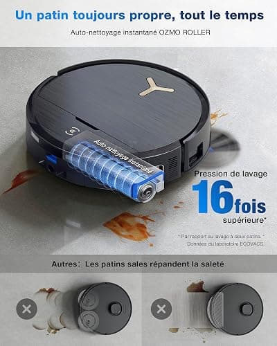 ECOVACS DEEBOT X9 PRO OMNI Robot Aspirateur Laveur, Aspirateur Robot 16600Pa, Ultra-fin, Technologie BLAST, Auto-nettoyage instantané OZMO ROLLER, ZeroTangle3.0, TruEdge2.0, Lavage à l'eau chaude,Noir thumbnail 3