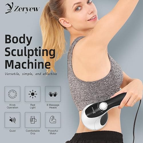 ZY ZERYEW Handheld Cellulite Massager, Body Sculpting Machine, Cellulite Massager Electric Tool, Lymphatic Massage Roller with 8 Rotating Heads & 2 Mesh Caps for Body Shaping & Lymphatic Drainage thumbnail 2
