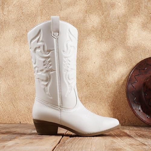 DREAM PAIRS Women's Cowboy Boots Pull On Cowgirl Boots Mid Calf Western Boots, Available in Regular and Wide Calf thumbnail 3
