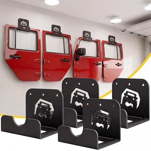 WIPHANY 4 Pcs Removable Door Storage Hanger with Rubber Wall Mount Heavy Duty Door Hanger Storage Holder Bracket Rack For1956-2020 Wrangler CJ YJ TJ LJ JK JKU JL JLU & 2021 Gladiator JT On Garage Pack - Image 1