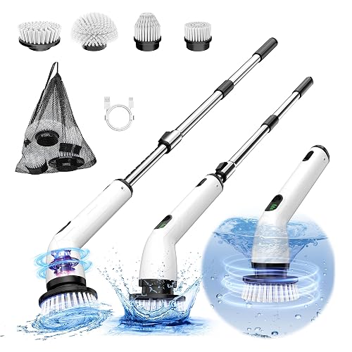 Keimi Electric Spin Scrubber, Full-Body IPX7 Waterproof Cordless Shower Scrubber with 4 Replaceable Heads, Upgraded Extension Handle, 2H Work Time, 2 Speeds for Bathroom Shower Tile Glass - Image 1