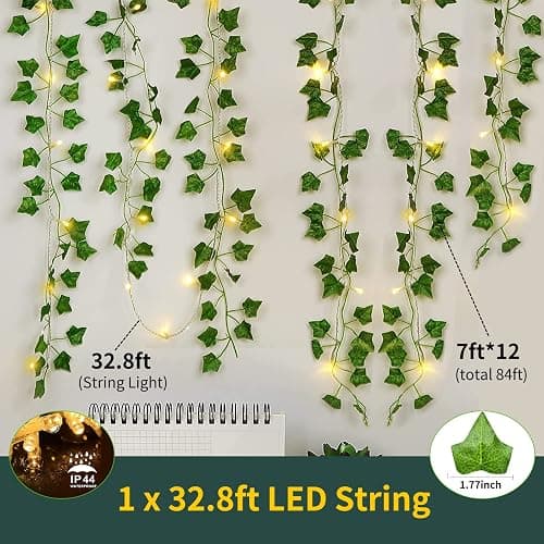 KASZOO 12 Stück künstliche Pflanzen,grün Blatt Efeu Rebe mit 80 LED-Licht, für Hochzeit Party Garten Festival Dekorationen Wanddekoration thumbnail 5