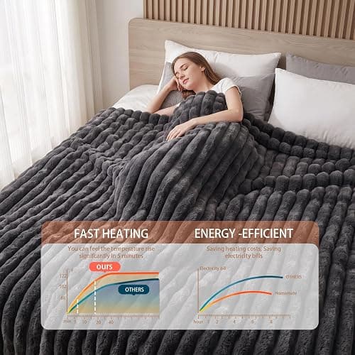 Qieryun Heated Blanket Electric Throw 50″x60 ″Inch - Thick Striped Flannel Electric Blanket,10 Heating Levels, 1-12 Hours Auto Off, Fast Heating Heating Blanket with Overheat Protection. thumbnail 5