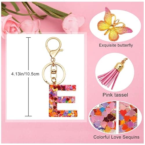 TTYY Initial Letter Keychains for Girls Women Pink Purple Green Cute Butterfly Heart Keychain for Backpack School Bag thumbnail 2