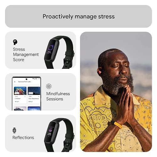 Google Fitbit Inspire 3 Health and Fitness Tracker with Stress Management, Workout Intensity, Sleep Tracking, 24/7 Heart Rate and More, Midnight Zen/black, One Size (S and L Bands Included) - Black/Midnight Zen thumbnail 4