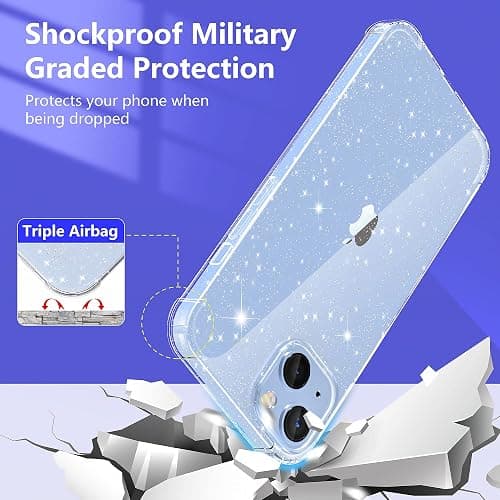 YIRSUR Coque Compatible avec iPhone 14 Plus Paillettes, avec 2 Verre Trempé Protection écran et 2 Caméra Arrière Protecteur, Transparent Glitter Etui Silicone TPU Bumper Antichoc Housse thumbnail 6