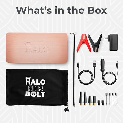 HALO Bolt Air 58830 Portable Car Battery Jump Starter | 100 PSI Air Compressor, 58.8Wh USB Power Bank, Emergency Floodlight & Charger, Jump Cars SUVs & Trucks, Inflate Tires, TSA Approved — Rose Gold thumbnail 7
