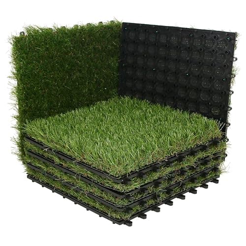 XLX TURF Artificial Grass Turf Tiles Interlocking Set 6 Pieces, Square Fake Grass Tiles Self-draining for Pet Indoor/Outdoor Flooring Decor, 12"x12", 8 Buckle Systerm - Image 1