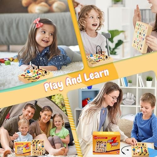 Busy Board with LED Light Switches, Montessori Toys for 1 2 3 Years Old, Toddlers Wooden Toy Sensory Activity Board, Travel Toys for 1+ Year Old Boy & Girl Birthday Gift thumbnail 7