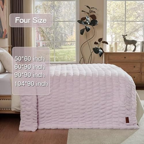 Double Side Faux Fur Throw Blanket,Cozy Soft Fuzzy Fluffy Faux Rabbit Fur Blanket for Couch, Bed, Sofa,Room Decor-Lavender,50x60 inch thumbnail 5