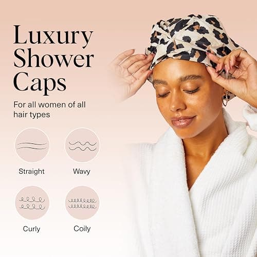 Kitsch Luxury Shower Caps for Women Reusable Waterproof - Large Shower Cap for Women and Men, Non-slip, Quick-dry Hair Cap for Long & Short Hair, Comfortable and Stylish Design - Leopard thumbnail 4