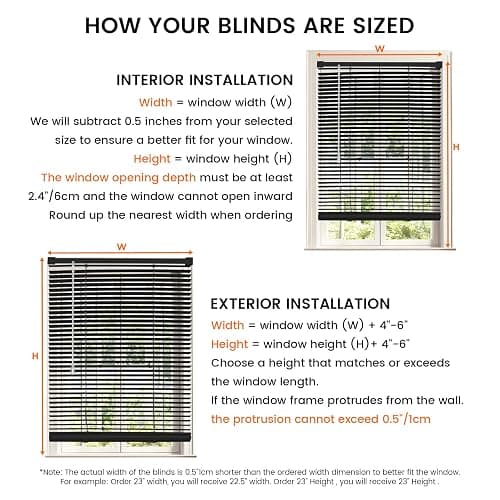 100% Privacy 1" Vinyl Cordless Mini Blinds for Indoor Windows 20.5" WX36 H. | L-Shaped Blades Horizontal Room Darkening & Light Filtering Blind for Home Black. thumbnail 2