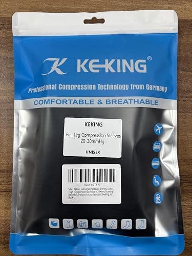 KEKING Full Leg Compression Sleeves, Unisex, Thigh High Compression Stocking 20-30mmHg Graduated Support for Thigh Calf Knee, Running, Basketball, Reduce Varicose Veins and Swelling, All Black L thumbnail 10