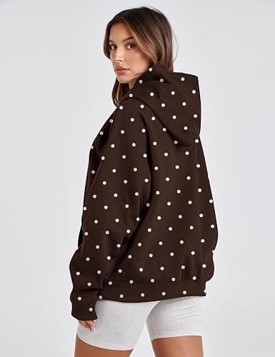 Lauweion Women Solid Basic Fleece Letter Loose Hoodie Sweatshirt Long Sleeve Kangaroo Pocket Drop Shoulder Pullovers Top thumbnail 4