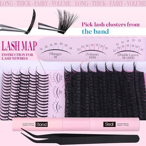Lash Clusters Kit 100D Long Lash Spikes Lash Extension Kit Thick Eyelash Clusters Volume Individual Lashes Kit Mega Cluster Eyelash Extensions Strip Lashes DIY Spiky Lash Bond and Seal by CORUSCATE thumbnail 6