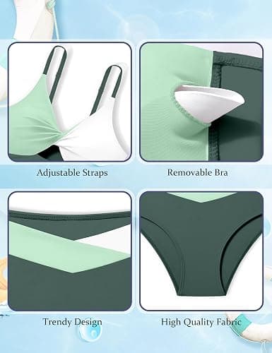 Doumlop Girls Swimsuit Color Block Girls Bathing Suit Twist Tankini Set Two Piece Girl Swimwear Bikini Set for 9-16 Years thumbnail 4