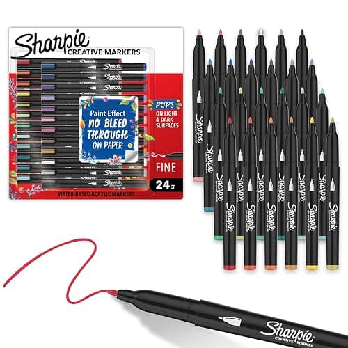 Sharpie Creative Markers Variety Pack, Water-Based Acrylic Paint Markers, Fine Tip, Assorted, 24 Count - Image 1