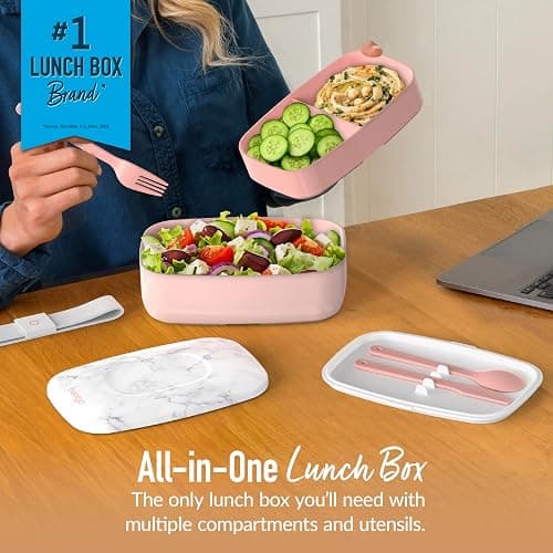 Bentgo Classic - Adult Bento Box, Stackable 3-Compartment Lunch Box with Removable Utensil Set and Sealing Strap, BPA-Free, Food Container Ideal for Meal Prep, Work, and On the Go (Blush Marble) thumbnail 2