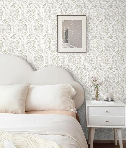 Micpolo Boho Peel and Stick Wallpaper Removable Wall Paper Neutral Contact Paper Removable Peel and Stick Brown and White Self-Adhesive Wallpaper for Bathroom Bedroom Kitchen Wall Decor 17.3" x 118" - 17.3" x 118" - Light Brown and White thumbnail 3