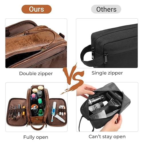 Elviros Toiletry Bag for Men, Large Travel Shaving Dopp Kit Water-resistant Bathroom Toiletries Organizer PU Leather Cosmetic Bags thumbnail 5