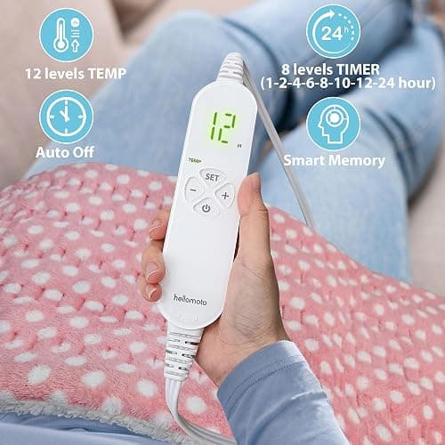 HELLOMOTO Heating Pad for Back, Neck & Shoulder Pain Relief with 12 Heat Settings and 8 Timer Settings, 12"x24" Extra Large Heat Pad, Machine Washable - Pink thumbnail 4