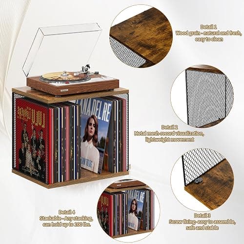 1 Cube Vinyl Record Storage Furniture Wooden Record Holder Shelf Storage | Modular Stackable, 55-70 Vinyl Album Visualize Record Storage Box for Portable Record Player thumbnail 8